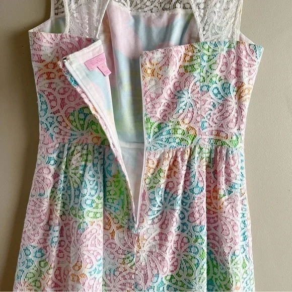Lilly Pulitzer Morrison Lace Overlay Sleeveless Dress Cutout Back Pink Blue Sz 8 - Picture 13 of 14